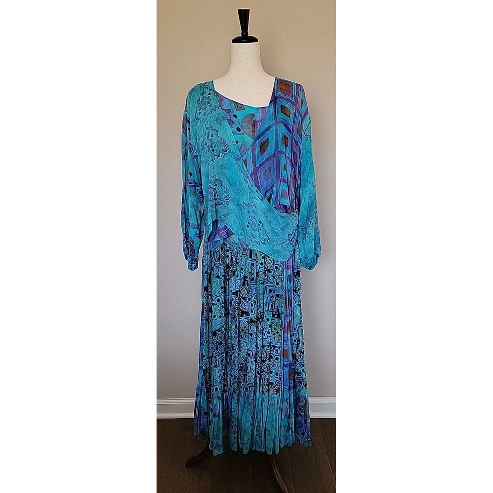 Vtg URU Womens Maxi Dress One Sz Oversized Tiered  Lagenlook Drop Waist Floral